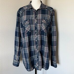 INC International Concepts Navy Plaid Button Down Shirt